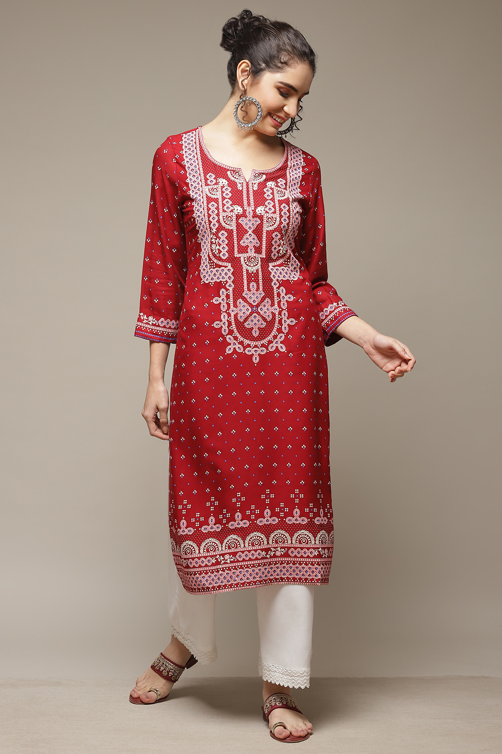 Red LIVA Straight Kurta image number 0